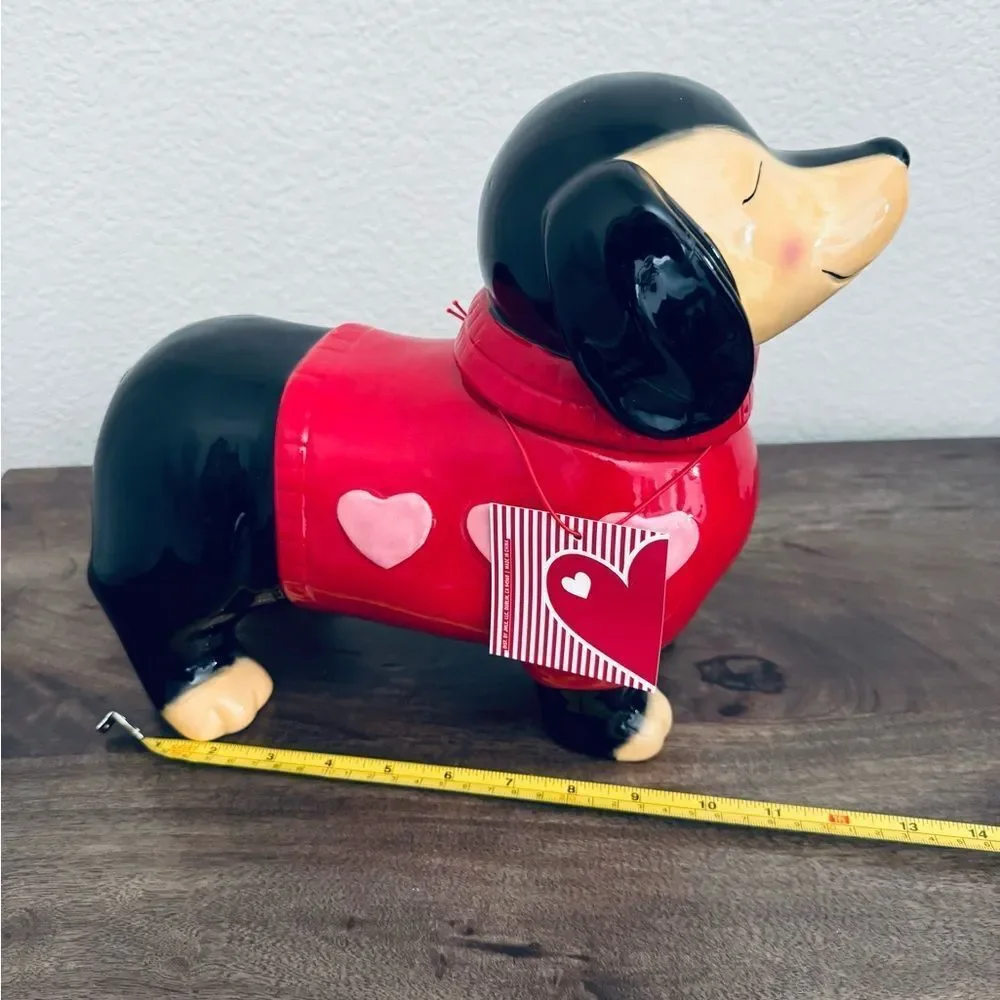 Dachshund Dog Ceramic Valentine Hearts Cookie Treat Jar